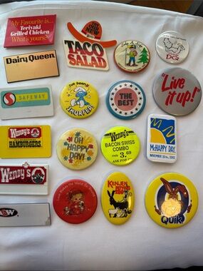 Vintage Name Tags Promo Buttons Pins Collectable lot of 18